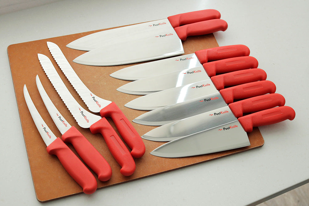 PostKnife  12 Knives Rental Set - Chefs Knives, Serrated, and Boning